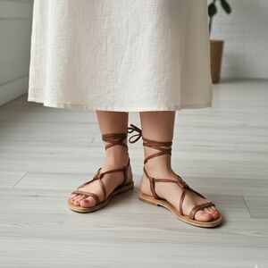 Made In GREECE Brown Leather Gladiador  Lace-Up Sandals Size 36